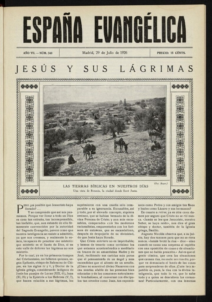 Miniatura de España Evangélica del 29 de julio de 1926, nº 340