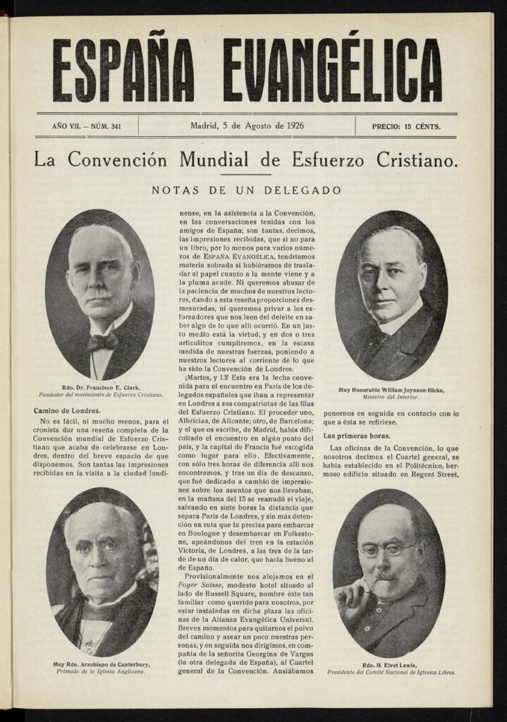 Miniatura de España Evangélica del 5 de agosto de 1926, nº 341