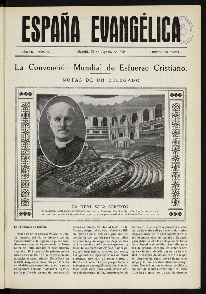Miniatura de España Evangélica del 12 de agosto de 1926, nº 342