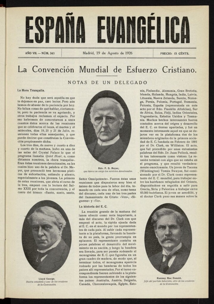 Miniatura de España Evangélica del 19 de agosto de 1926, nº 343