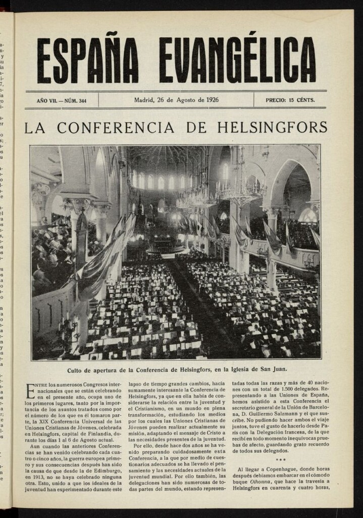 Miniatura de España Evangélica del 26 de agosto de 1926, nº 344