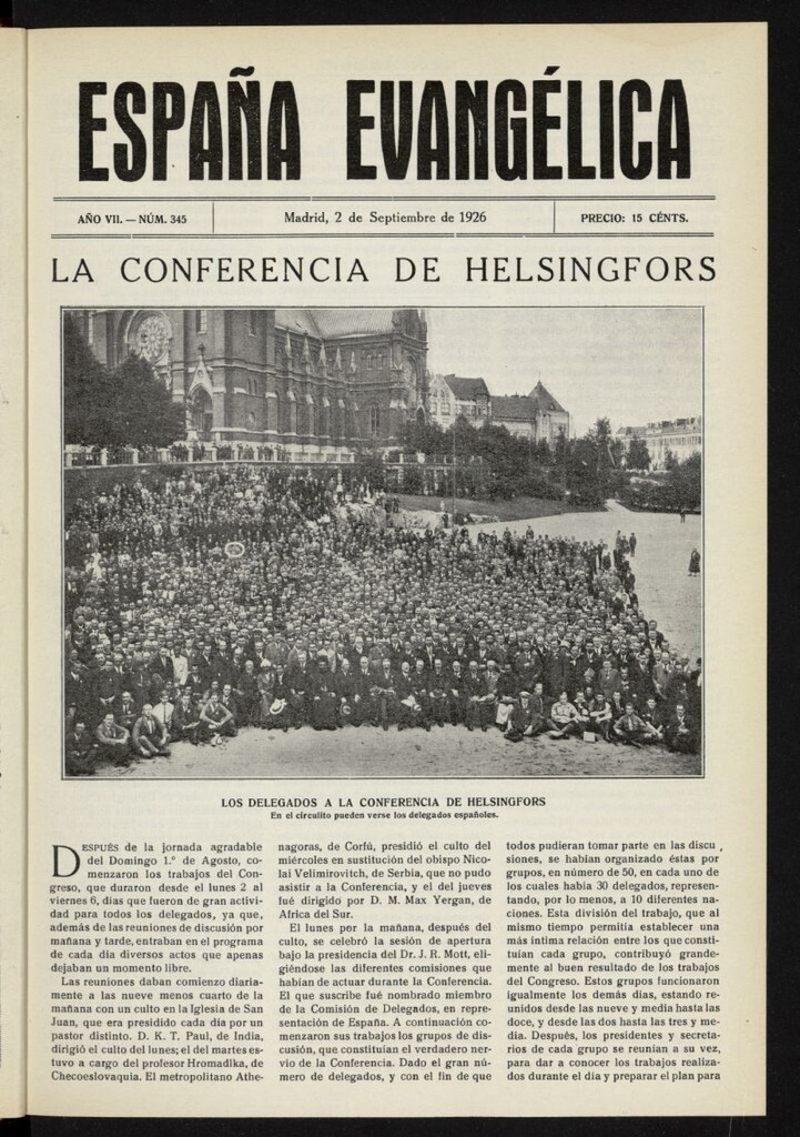 Miniatura de España Evangélica del 2 de septiembre de 1926, nº 345