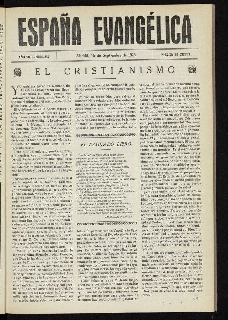 Miniatura de España Evangélica del 16 de septiembre de 1926, nº 347