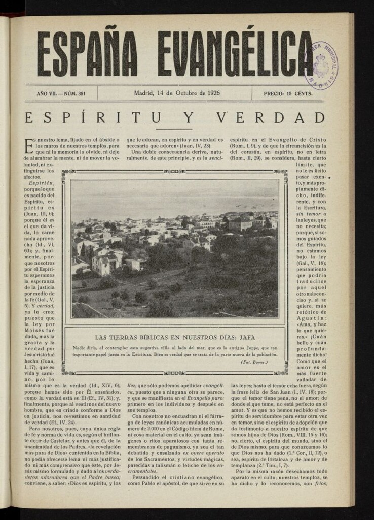 Miniatura de España Evangélica del 14 de octubre de 1926, nº 351