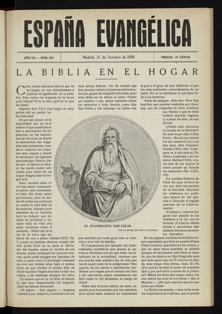 Miniatura de España Evangélica del 21 de octubre de 1926, nº 352