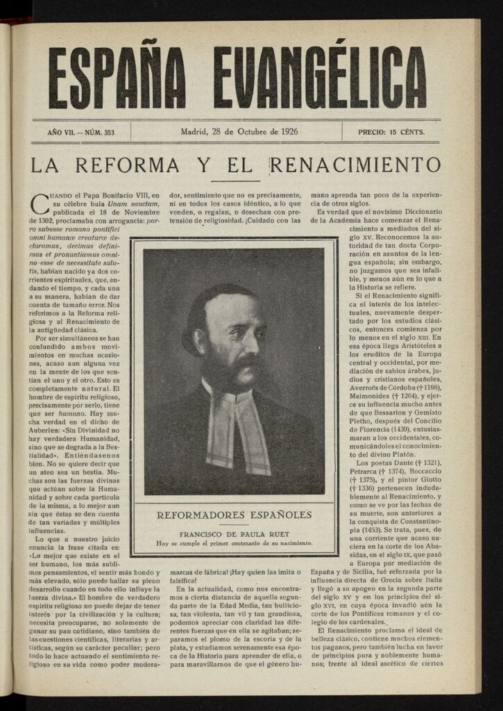 Miniatura de España Evangélica del 28 de octubre de 1926, nº 353