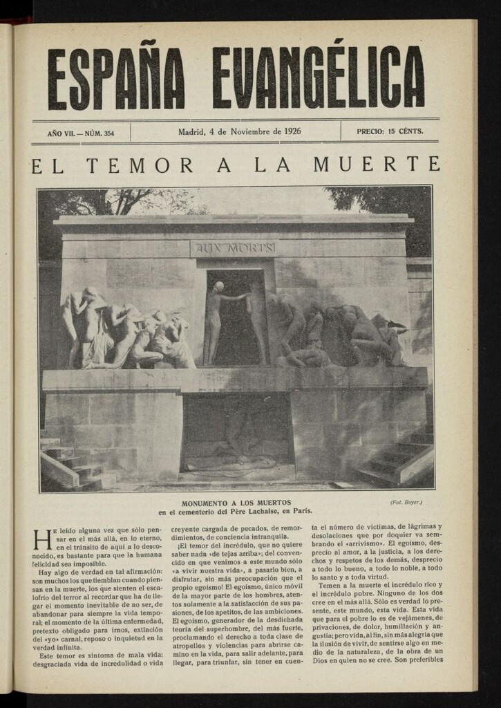 Miniatura de España Evangélica del 4 de noviembre de 1926, nº 354