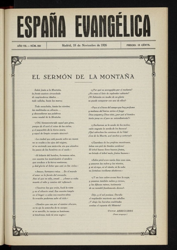 Miniatura de España Evangélica del 18 de noviembre de 1926, nº 356