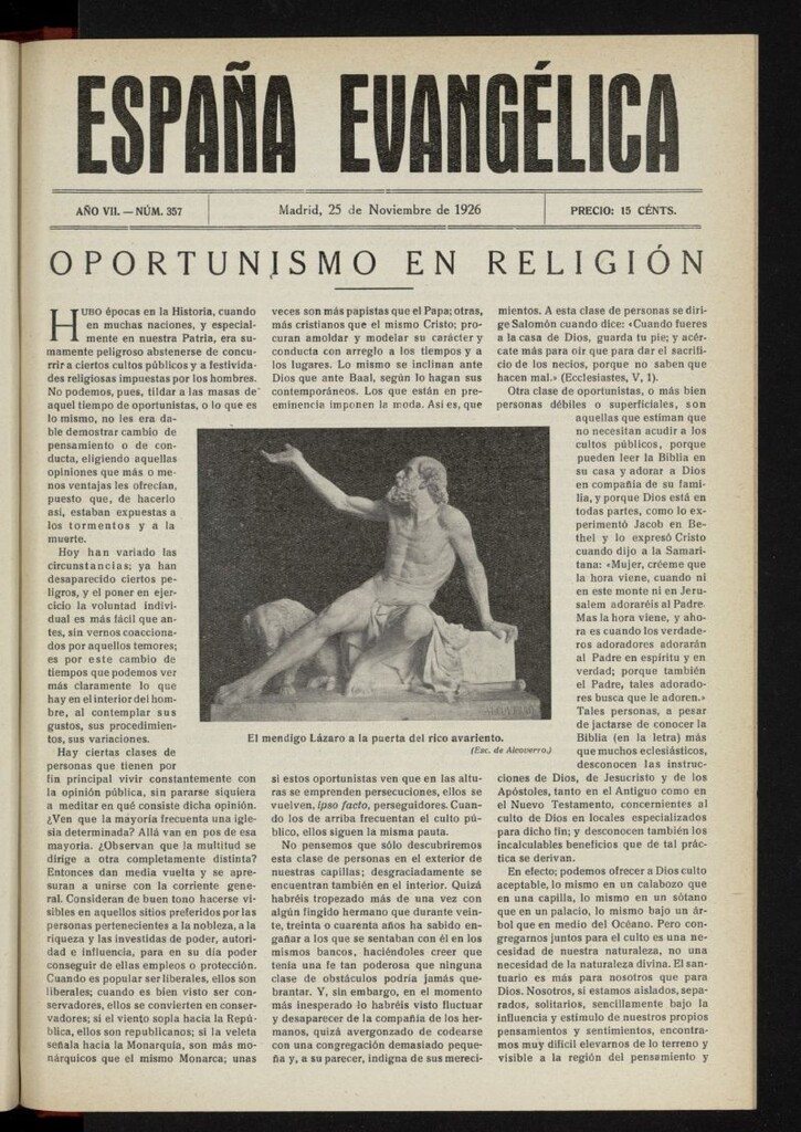 Miniatura de España Evangélica del 25 de noviembre de 1926, nº 357