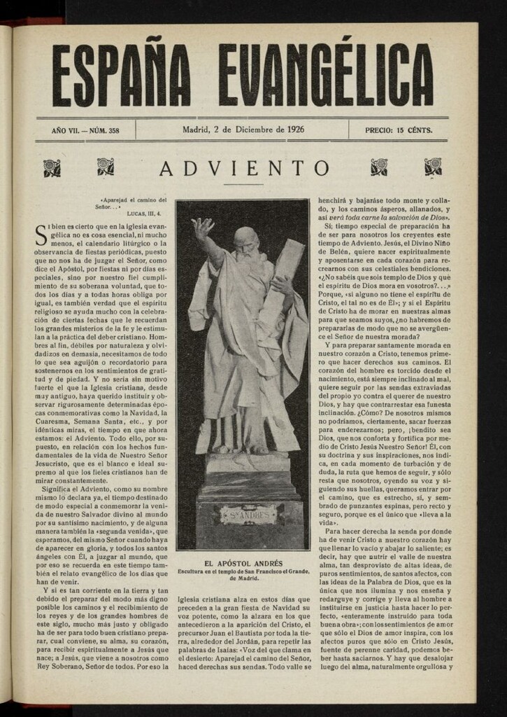 Miniatura de España Evangélica del 2 de diciembre de 1926, nº 358