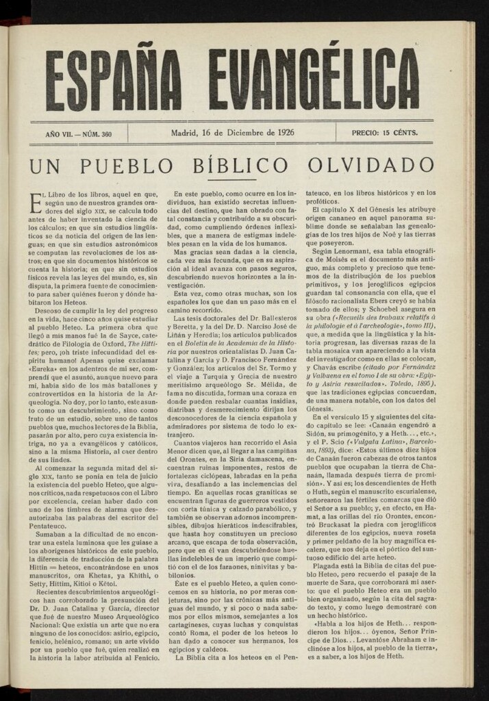 Miniatura de España Evangélica del 16 de diciembre de 1926, nº 360