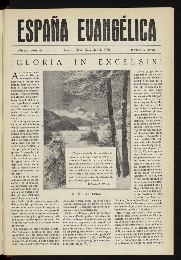 Miniatura de España Evangélica del 30 de diciembre de 1926, nº 362