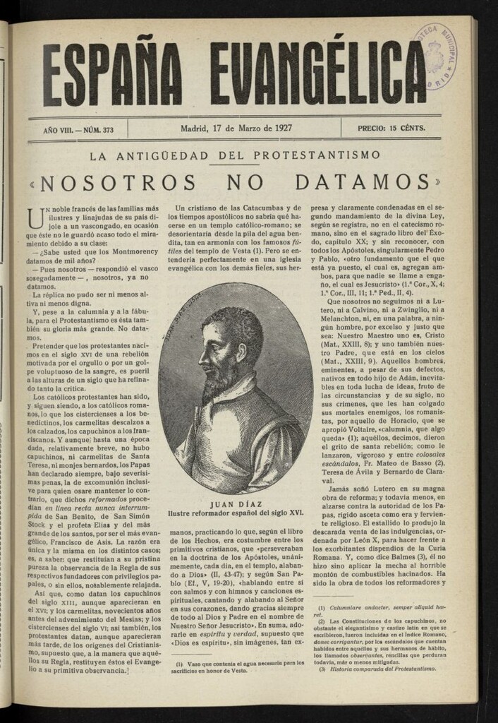 Miniatura de España Evangélica del 17 de marzo de 1927, nº 373