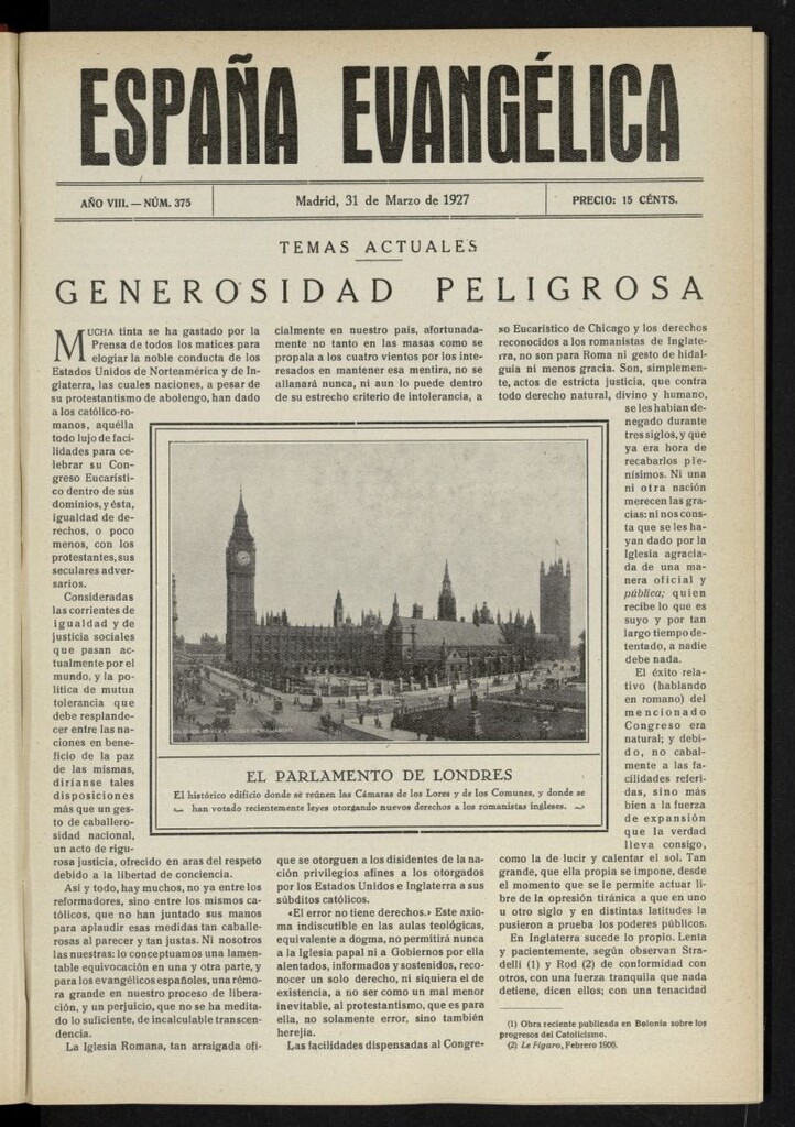 Miniatura de España Evangélica del 31 de marzo de 1927, nº 375