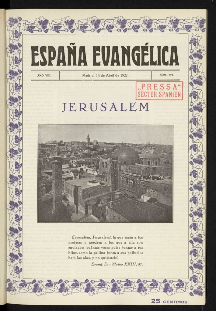 Miniatura de España Evangélica del 14 de abril de 1927, nº 377