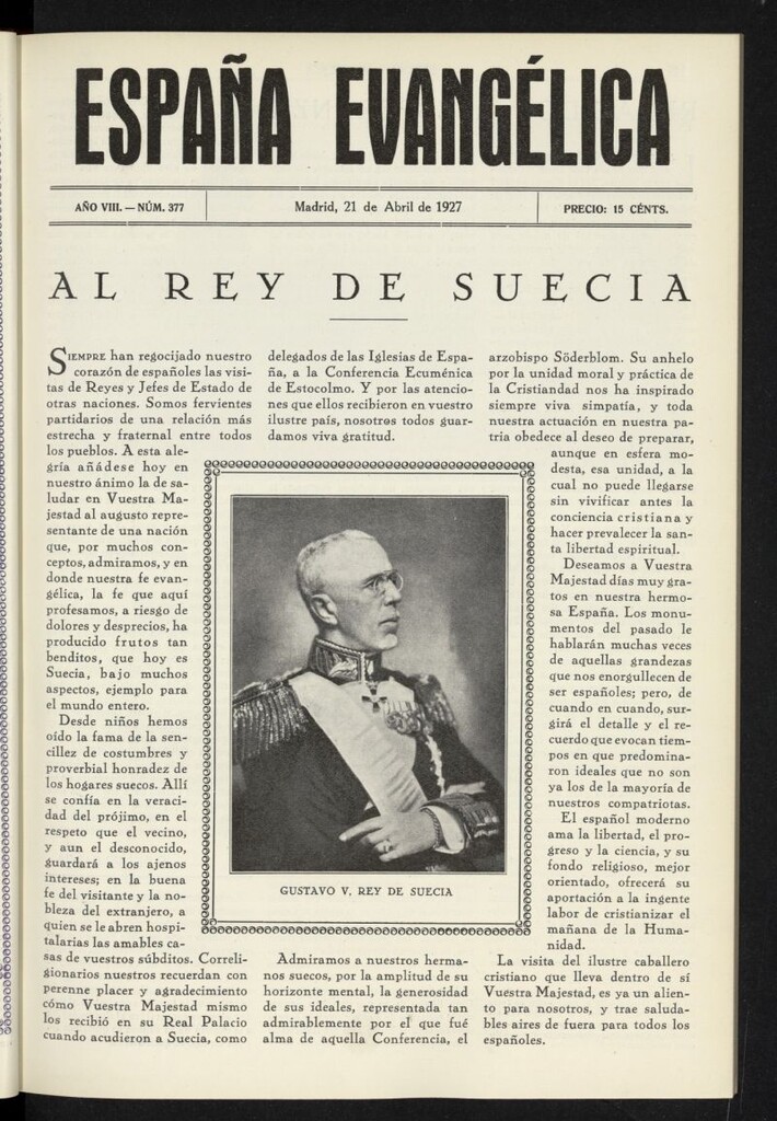 Miniatura de España Evangélica del 21 de abril de 1927, nº 377 [sic]