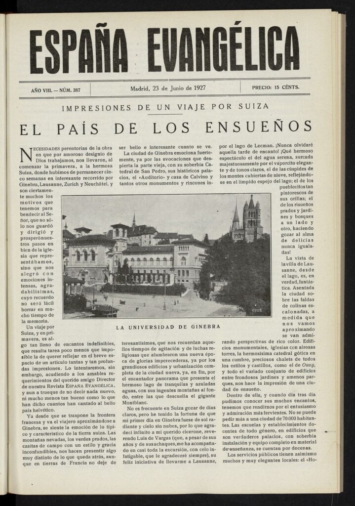 Miniatura de España Evangélica del 23 de junio de 1927, nº 387