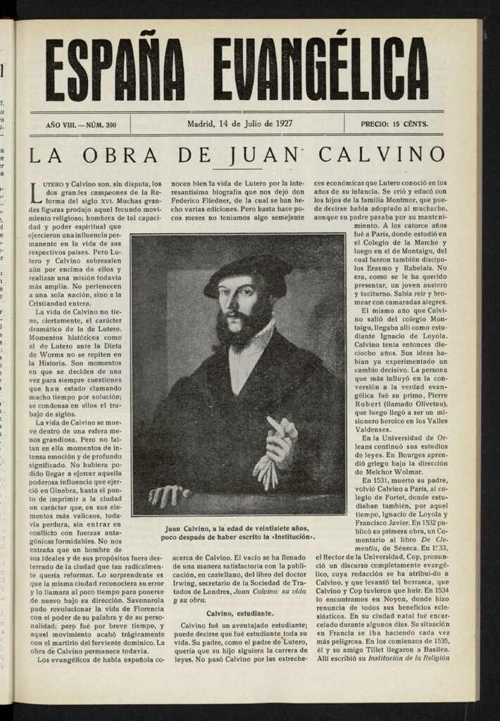 Miniatura de España Evangélica del 14 de julio de 1927, nº 390
