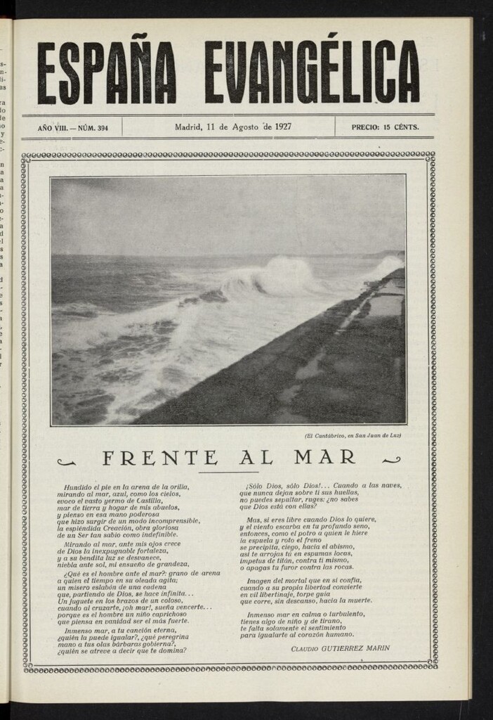 Miniatura de España Evangélica del 11 de agosto de 1927, nº 394