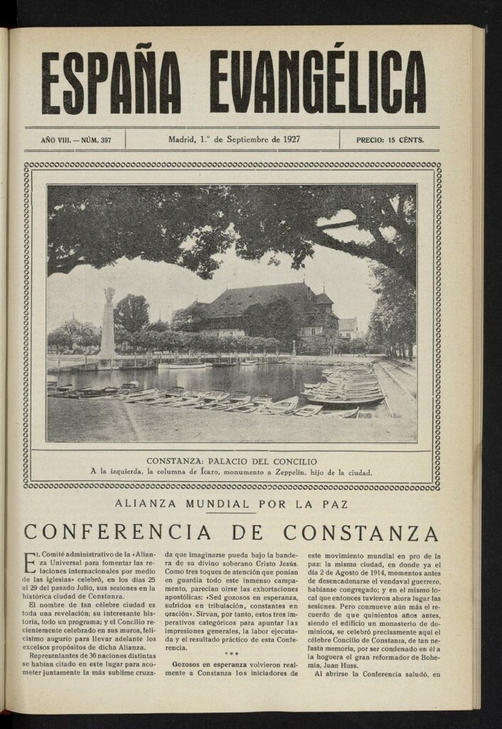 Miniatura de España Evangélica del 1 de septiembre de 1927, nº 397