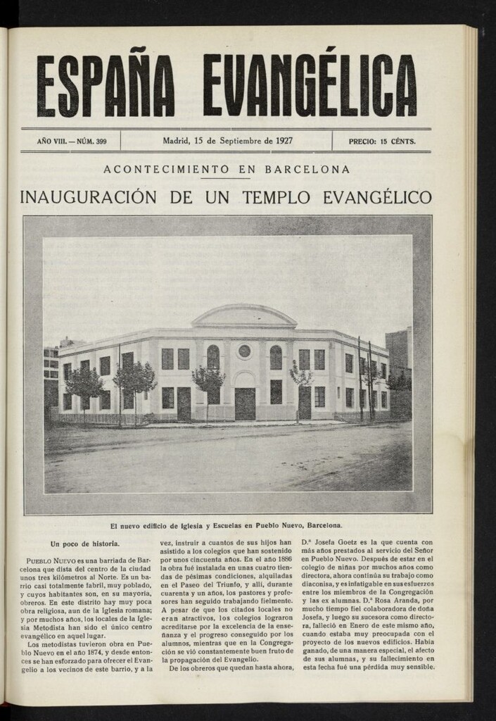 Miniatura de España Evangélica del 15 de septiembre de 1927, nº 399