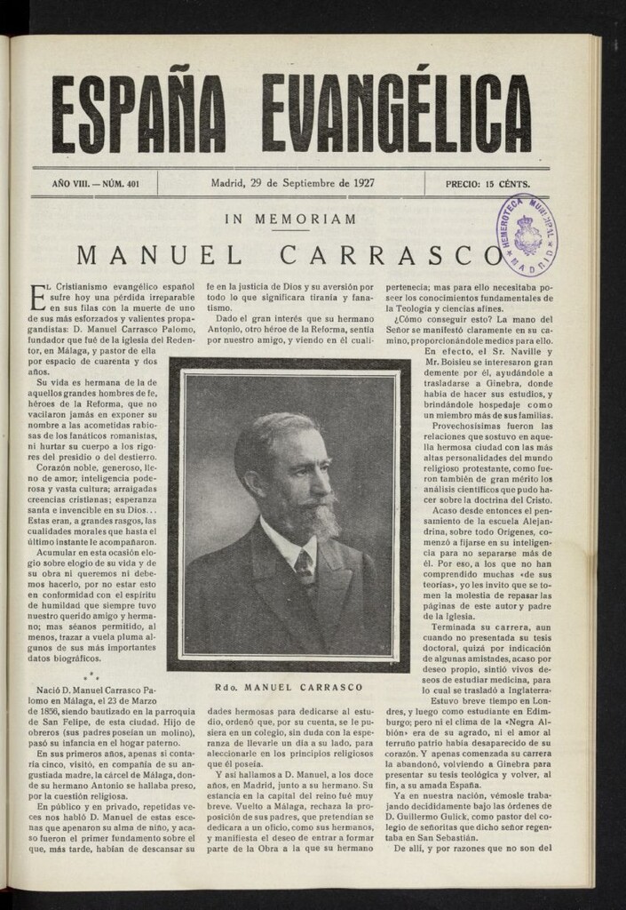 Miniatura de España Evangélica del 29 de septiembre de 1927, nº 401
