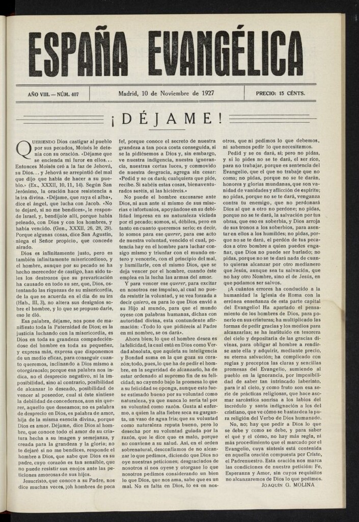 Miniatura de España Evangélica del 10 de noviembre de 1927, nº 407