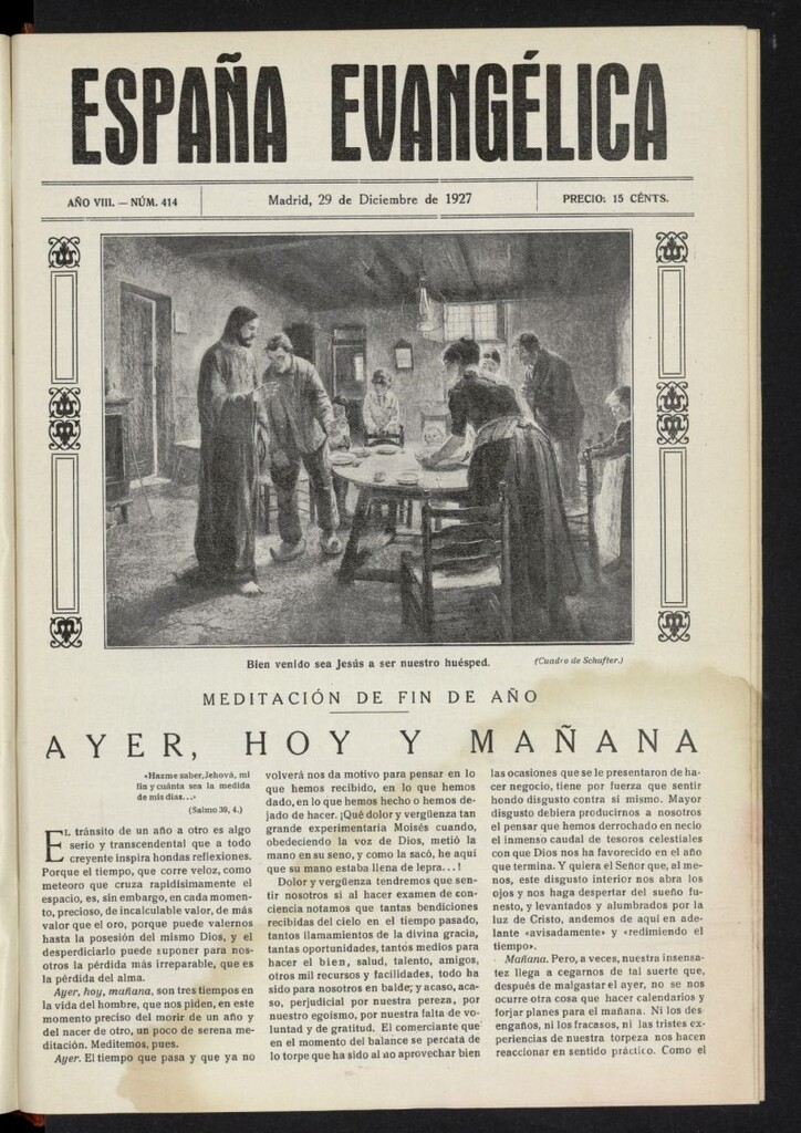 Miniatura de España Evangélica del 29 de diciembre de 1927, nº 414