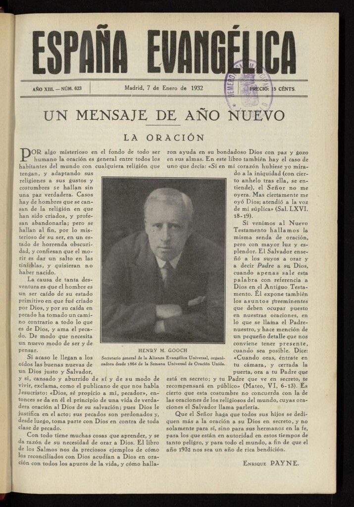 Miniatura de España Evangélica del 7 de enero de 1932, nº 623