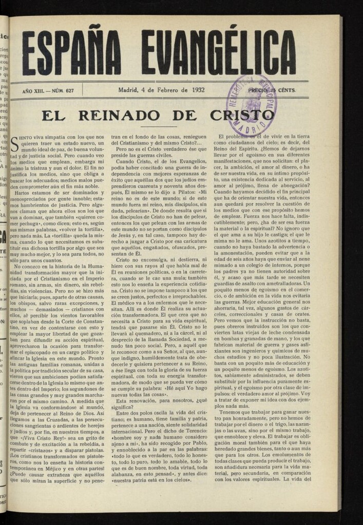 Miniatura de España Evangélica del 4 de febrero de 1932, nº 627