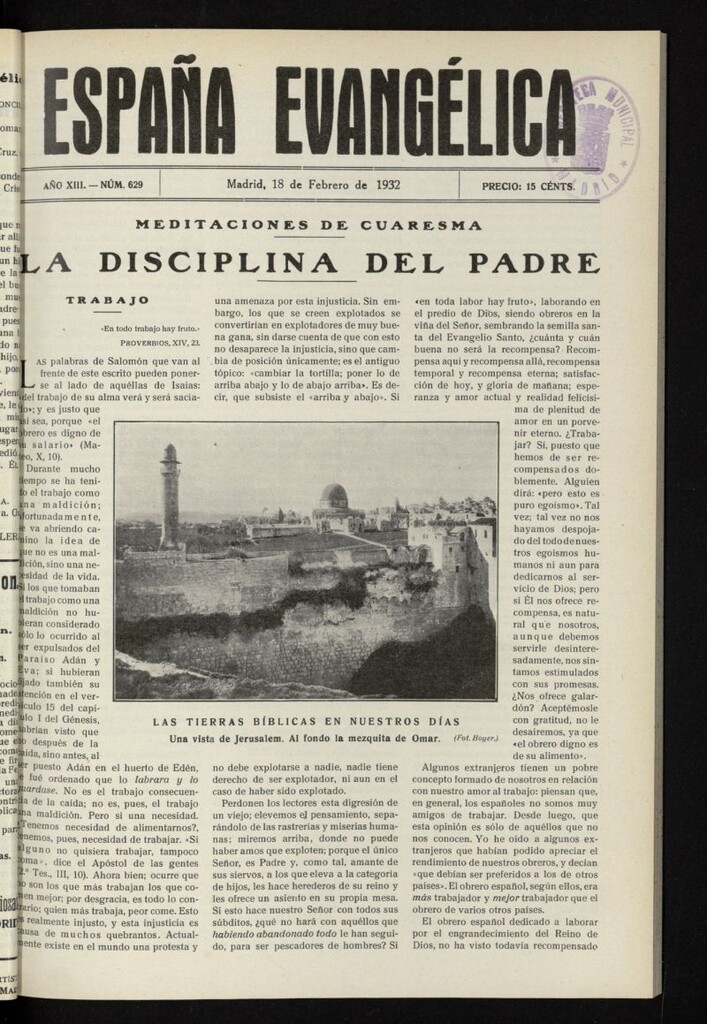 Miniatura de España Evangélica del 18 de febrero de 1932, nº 629