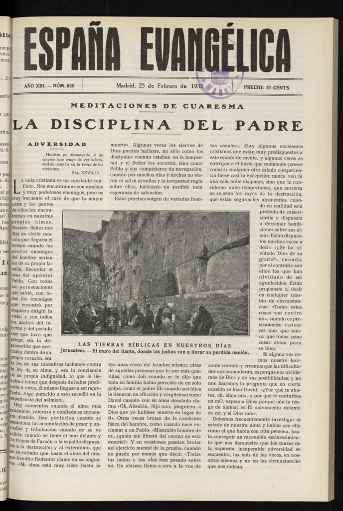 Miniatura de España Evangélica del 25 de febrero de 1932, nº 630
