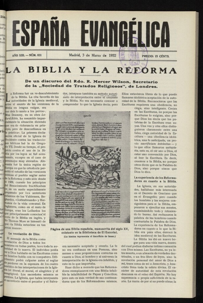 Miniatura de España Evangélica del 3 de marzo de 1932, nº 631