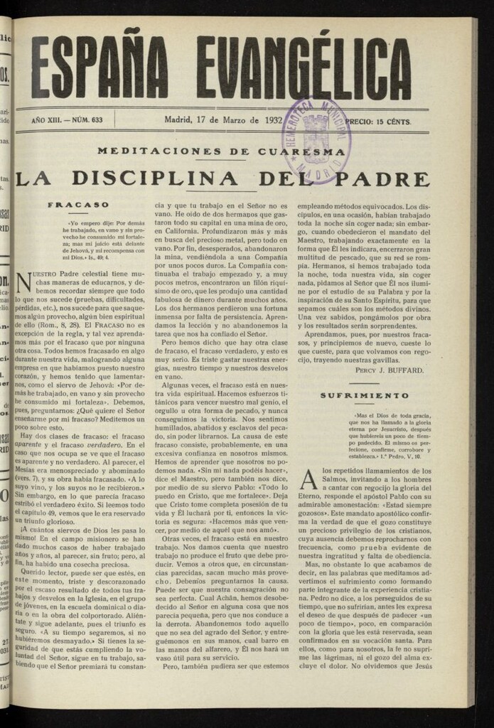 Miniatura de España Evangélica del 17 de marzo de 1932, nº 633