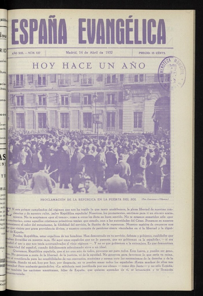 Miniatura de España Evangélica del 14 de abril de 1932, nº 637