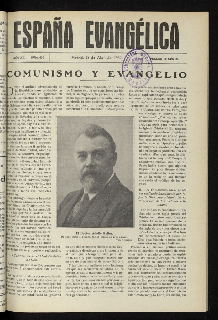 Miniatura de España Evangélica del 28 de abril de 1932, nº 639