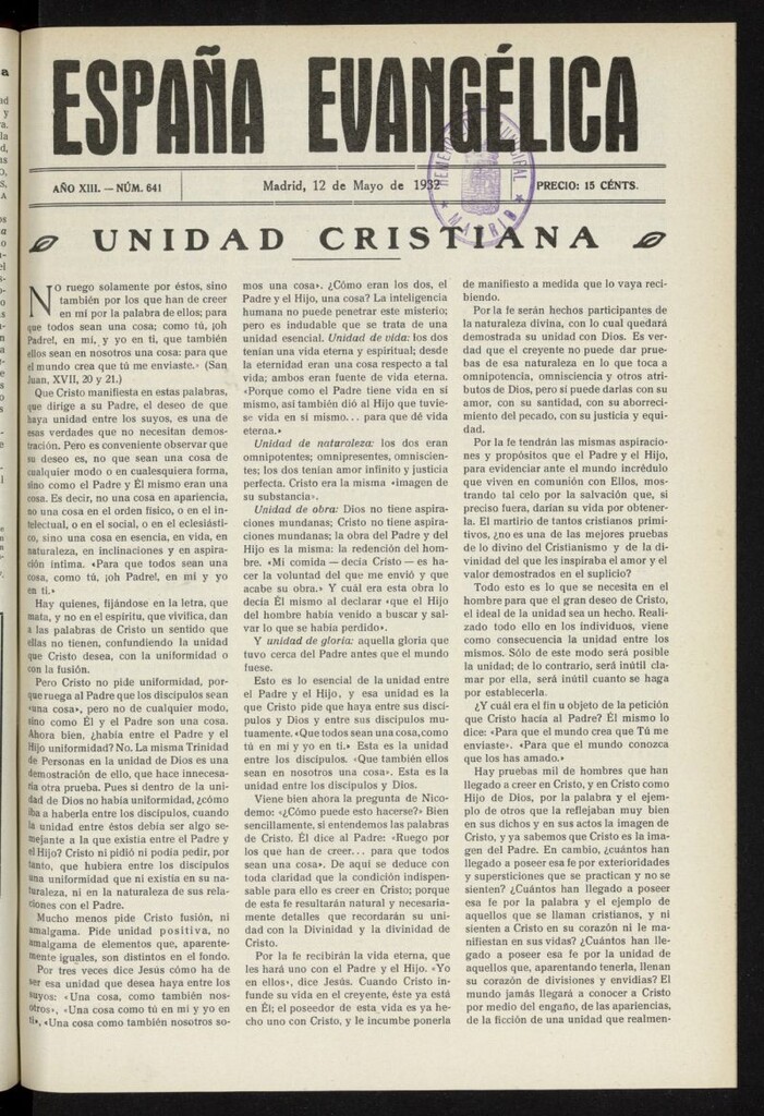 Miniatura de España Evangélica del 12 de mayo de 1932, nº 641