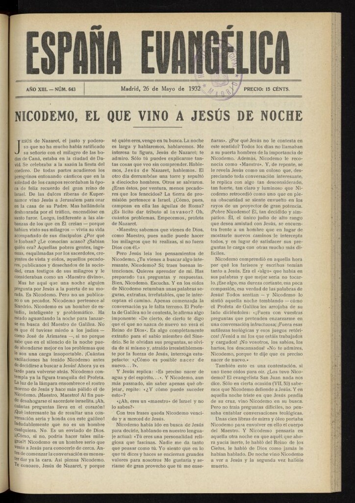 Miniatura de España Evangélica del 26 de mayo de 1932, nº 643