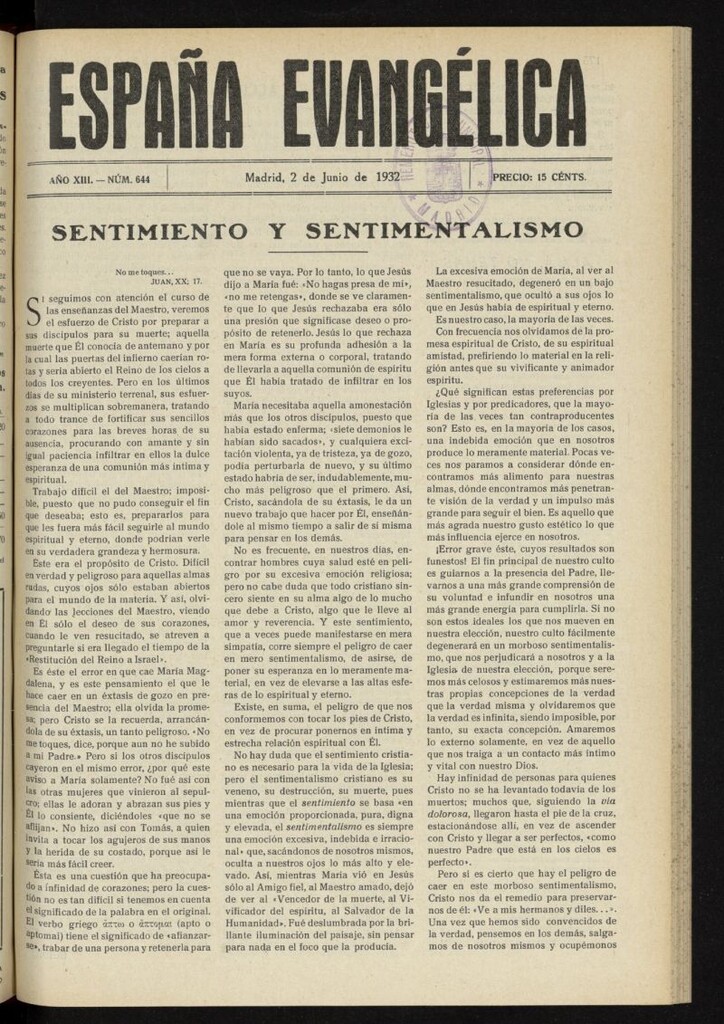Miniatura de España Evangélica del 2 de junio de 1932, nº 644
