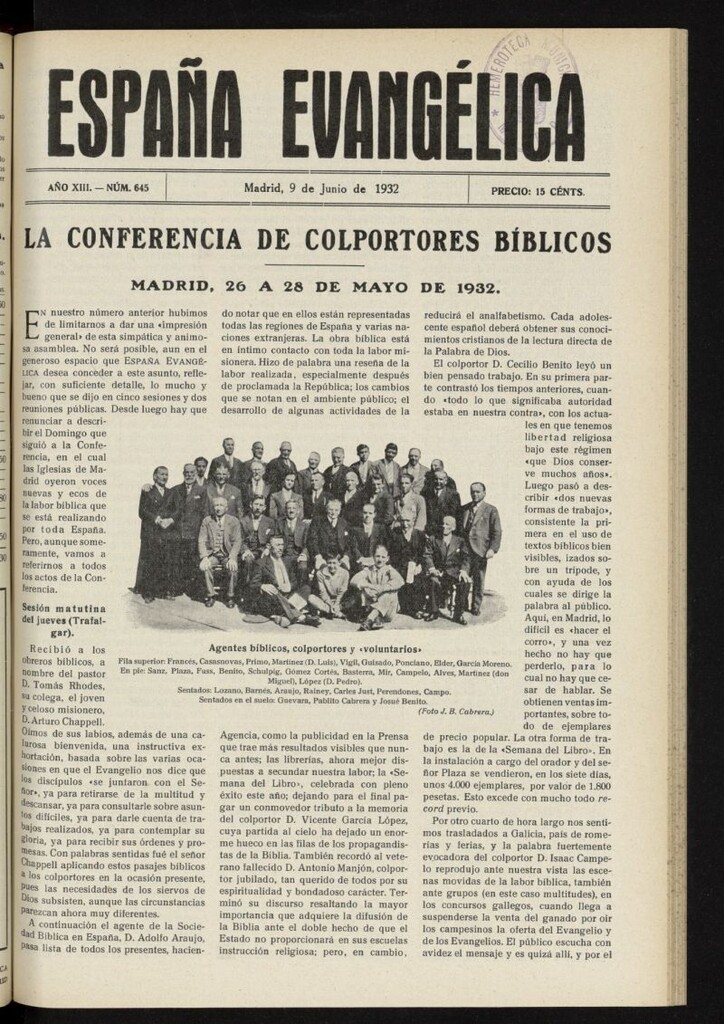 Miniatura de España Evangélica del 9 de junio de 1932, nº 645
