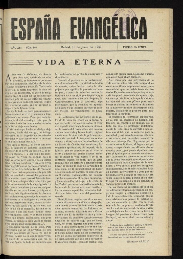 Miniatura de España Evangélica del 16 de junio de 1932, nº 646