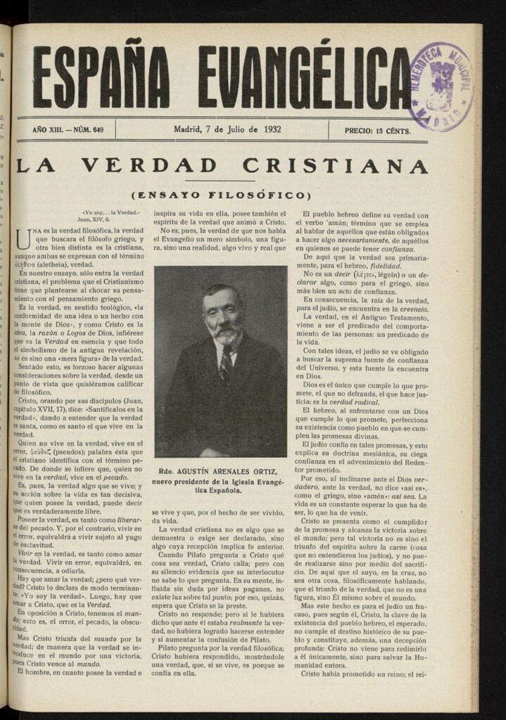 Miniatura de España Evangélica del 7 de julio de 1932, nº 649