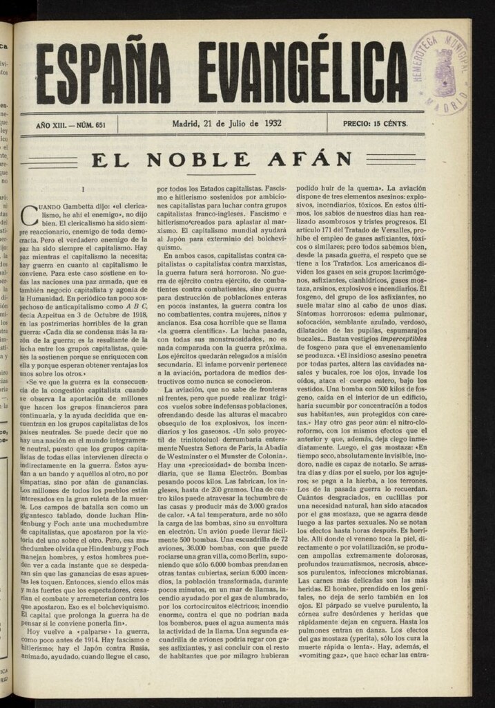 Miniatura de España Evangélica del 21 de julio de 1932, nº 651
