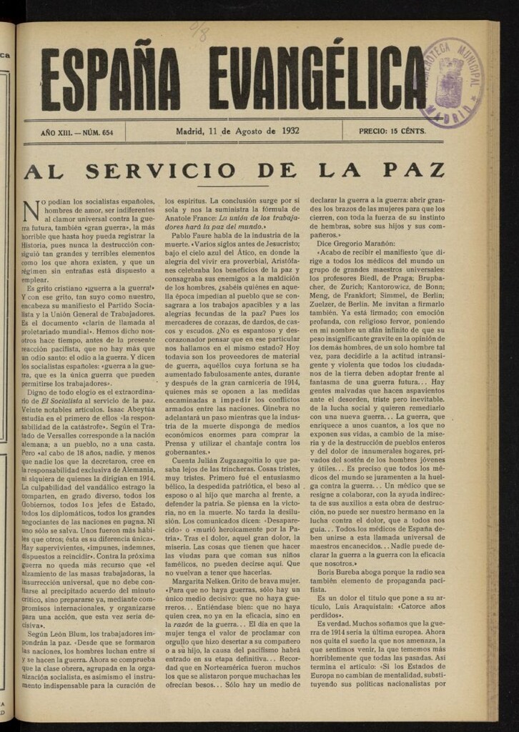Miniatura de España Evangélica del 11 de agosto de 1932, nº 654