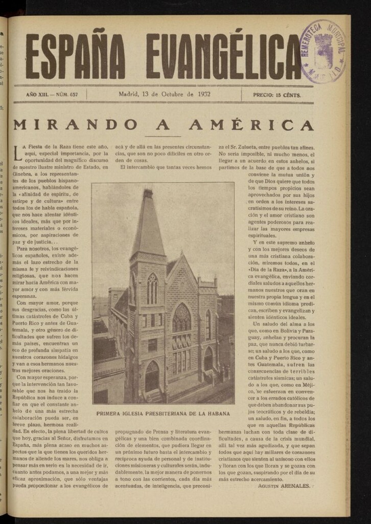 Miniatura de España Evangélica del 13 de octubre de 1932, nº 657