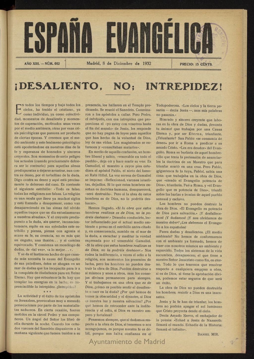 Miniatura de España Evangélica del 8 de diciembre de 1932, nº 662