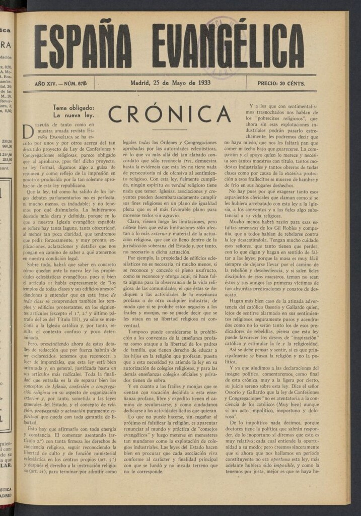 Miniatura de España Evangélica del 25 de mayo de 1933, nº 675