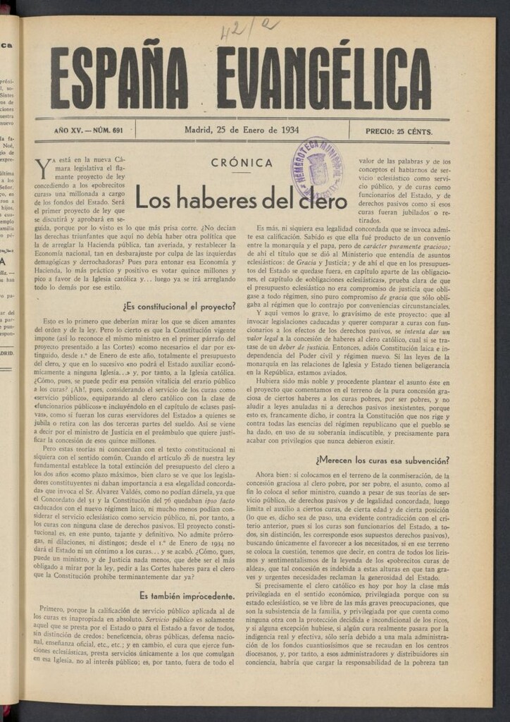 Miniatura de España Evangélica del 25 de enero de 1934, nº 691