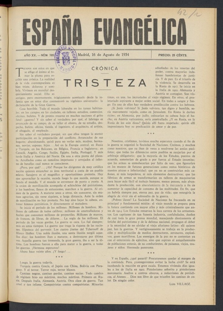 Miniatura de España Evangélica del 16 de agosto de 1934, nº 705