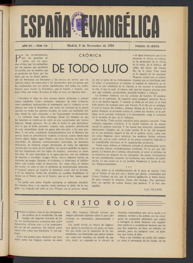 Miniatura de España Evangélica del 8 de noviembre de 1934, nº 710